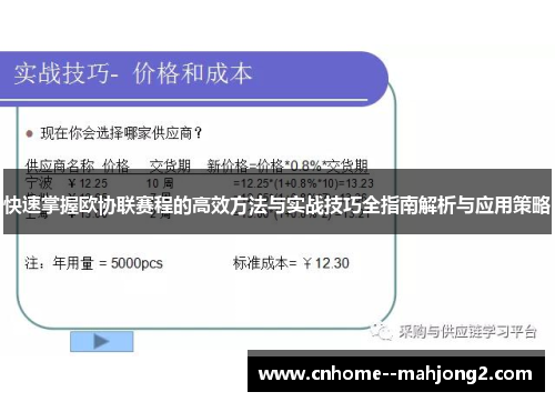 快速掌握欧协联赛程的高效方法与实战技巧全指南解析与应用策略
