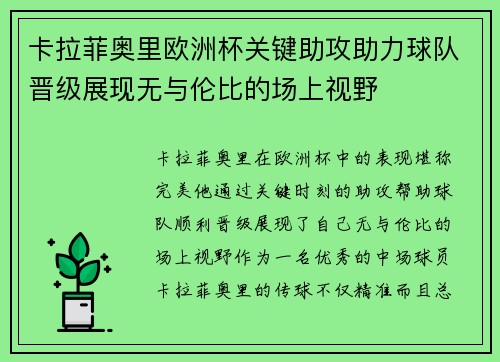 卡拉菲奥里欧洲杯关键助攻助力球队晋级展现无与伦比的场上视野